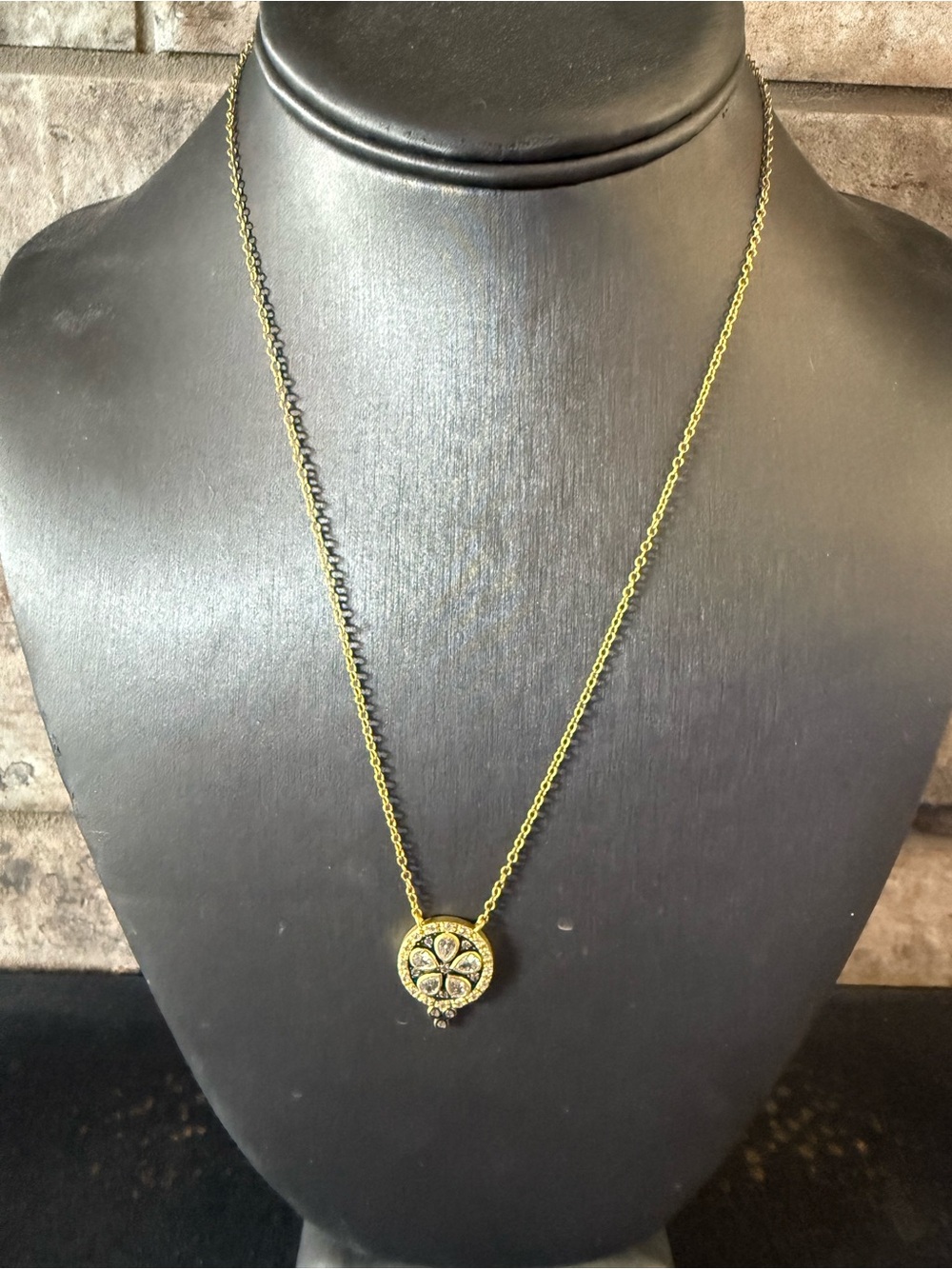 Freida Rothman Gold Floral Pendant Necklace Sterling Silver